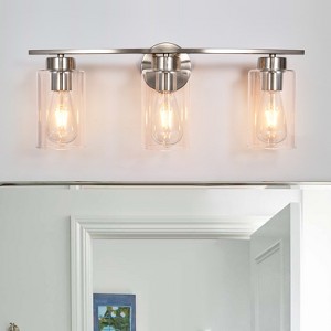 LLHZSY 3-Light Industrial Linear Clear Glass Bathroom Vanity Light- Nickel - 1 of 4