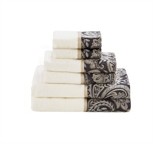Vynxaria Black and Gold Jacquard Cotton Towel 6 Piece Set - 1 of 4