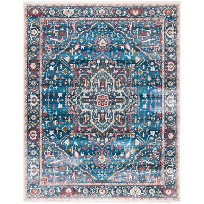 Blue and Ivory Synthetic 8' x 10' Rectangular Area Rug