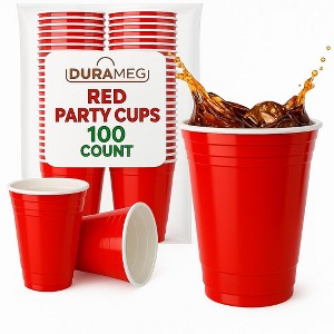 Durame Red Disposable Large Plastic Cups for Party & Fun Pong Games - 16 oz 100 Pack - 1 of 4