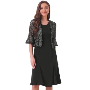 Allegra K Women's Shiny Lace Cropped Shrug and Sleeveless Wedding Midi Dress Sets - 1 of 4
