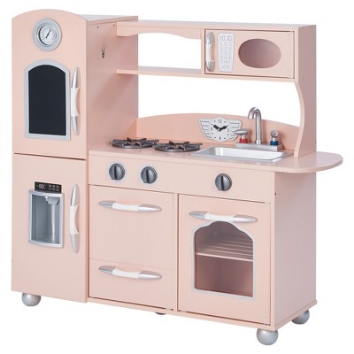 Pink Retro Wooden Play Kitchen Set with Accessories