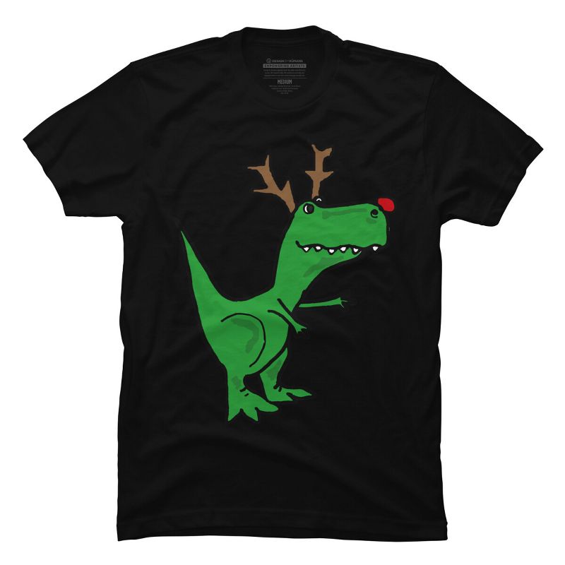 Men's Design By Humans Cool Funny Christmas T-Rex Dinosaur with Antlers By SmileToday T-Shirt, 1 of 5