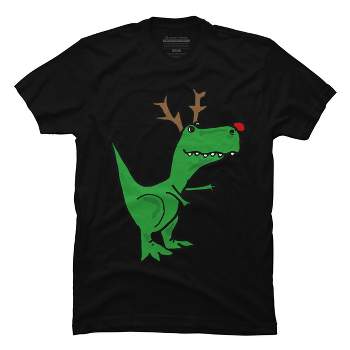 Men's Design By Humans Cool Funny Christmas T-Rex Dinosaur with Antlers By SmileToday T-Shirt