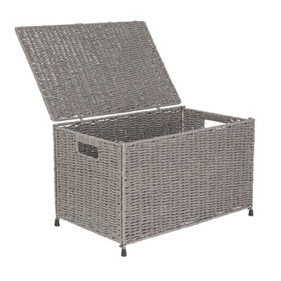 Gray Handwoven Paper Rope Storage Chest with Hinged Lid and Handles