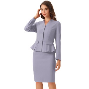 INSPIRE CHIC Women's Long Sleeve Collarless Peplum Blazer and Pencil Skirts Suit Set 2 Pcs - 1 of 4