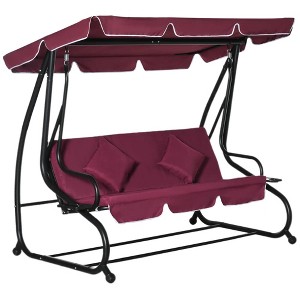 Resenkos 3-Seat Swing Chair, Convertible Flatbed Glider With Adjustable Canopy, Wine Red - 1 of 4