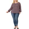 Agnes Orinda Women's Plus Size Ditsy Floral Elastic Cuff Crew Neck Peasant Blouses - 3 of 4