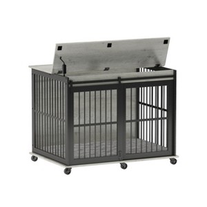 GustoWave 30 x 43'' Furniture Style Dog Crates with Sliding Iron Door, Decorative Pet House Dog Cage with Cushion for Medium Dogs, Grey - 1 of 4