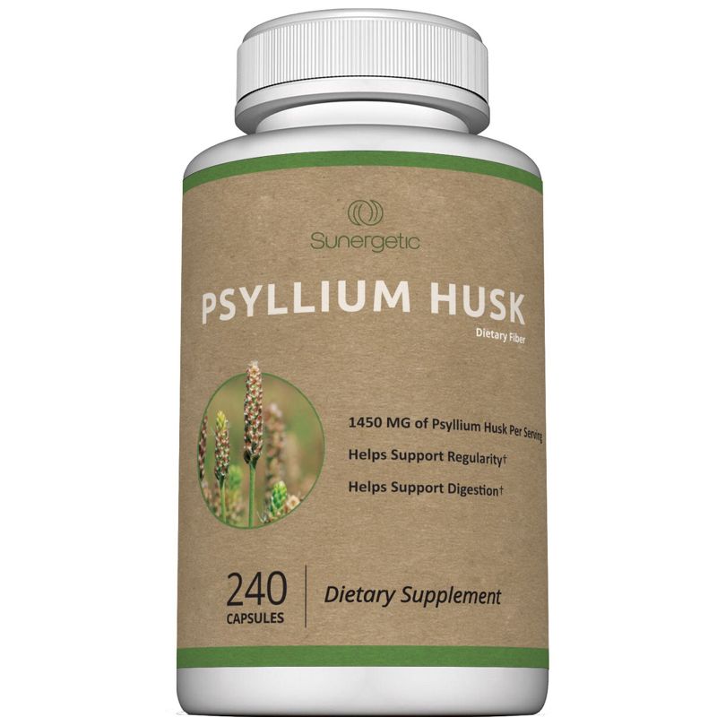 Sunergetic Psyllium Husk Supplement - Support Digestion, Intestinal Health & Regularity - 240 Psyllium Husk Fiber Capsules, 1 of 4