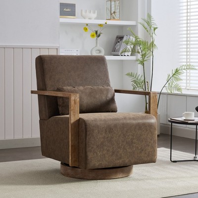 Okak Accent Chairs for Bedroom, 30.3"W Swivel Modern Upholstered Accent Chair with Solid Wood Armrests and 360 Degree Comfy Lounge Reading Chair