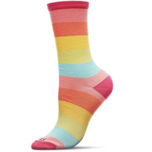Memoi Multicolor Stripe Splash Bamboo Blend Crew Socks Pink 9-11 - 1 of 4