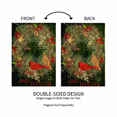 Green Taffeta Winter Garden Flag with Wreath and Cardinals