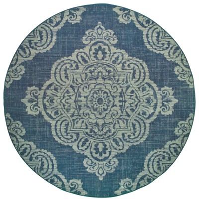 Oriental Weavers Marina 5929B Navy/ Grey Indoor/Outdoor Area Rug - 7'10" Round