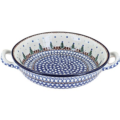Blue Rose Polish Pottery 419 Ceramika Artystyczna Small Round Casserole with Handles