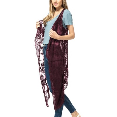 Anna-Kaci Women's Floral Lace Boho Crochet Long Line Cardi Vest