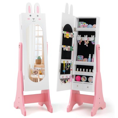 Infans Kids Jewelry Cabinet Standing Children Jewelry Organizer w/Full-Length Mirror