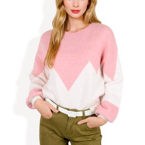 Anna-Kaci Women's Zigzag Color Block Sweater with Crew Neck - 1 of 4