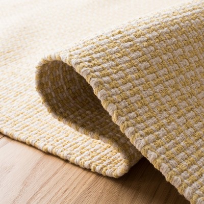 Ivory and Yellow Geometric Cotton 9' x 12' Flat Woven Rug