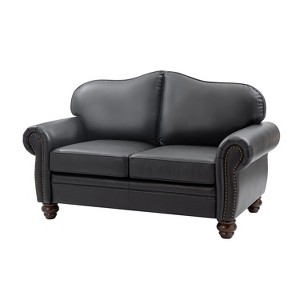 Antonia 60 Wide Chesterfield Loveseat Genuine Leather Sofa with Nailhead Trim and Rolled Armrests - 1 of 4