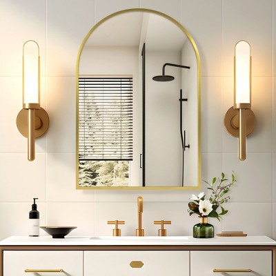 Gold Arched Metal Medicine Cabinet with Shatterproof Mirror