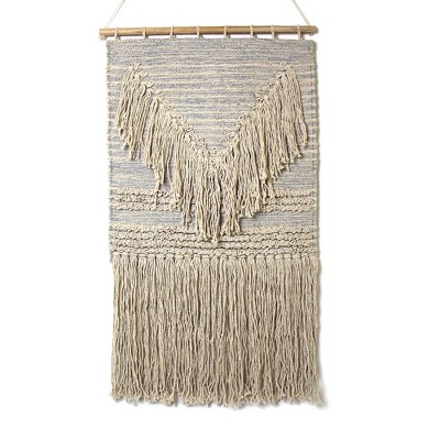Slickblue Handmade Textured Bohemian Wall Art - 16"x26" Cotton Yarn Decor in Cream, Blue-Grey, and More