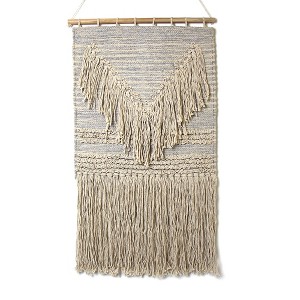 Slickblue Handmade Textured Bohemian Wall Art - 16"x26" Cotton Yarn Decor in Cream, Blue-Grey, and More - 1 of 4