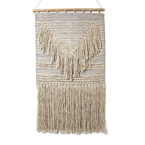Slickblue Handmade Textured Bohemian Wall Art 16 x26 Cotton Yarn Decor In Cream Blue grey And More Target