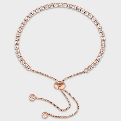 3 3/4 CT. T.W. White Topaz Bolo Bracelet with Tassel in Rose Plated Sterling Silver