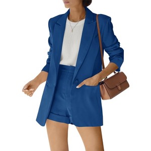 Imily Bela Women's two-piece suit with long-sleeve blazer and solid color shorts with pockets - 1 of 4