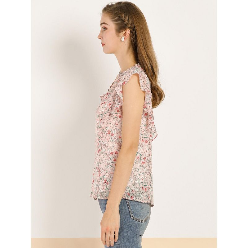 Allegra K Women's Ruffle Tops Casual V Neck Cap Sleeves Floral Blouse, 5 of 8