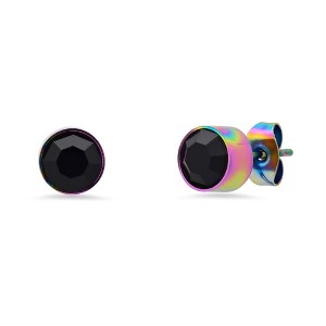 Steeltime Men's multi ip stainless steel stud earrings adorned with black crystals - 1 of 4