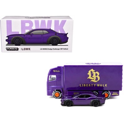 Dodge Challenger SRT Hellcat "Liberty Walk" Purple Met w/Plastic Transporter Packaging 1/64 Diecast Model Car by Tarmac Works