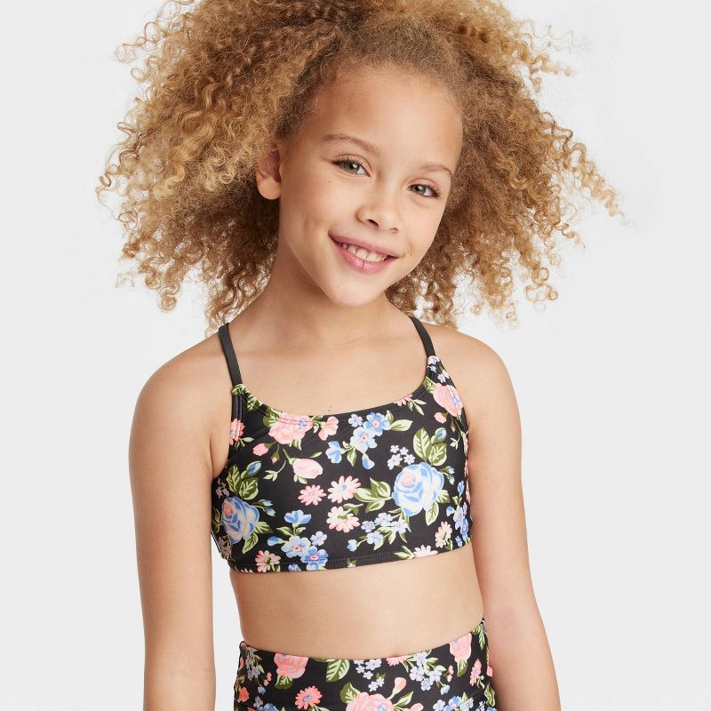 Girls' Tea Party Floral Bike Shorts with Adjustable Back Top Set - art class™ Black, 3 of 6