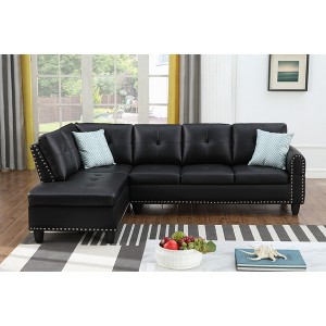 Faux Leather L-Shaped 2-Piece Sectional Sofa with Storage Ottoman, Cup Holders, and Toss Pillows - 1 of 4