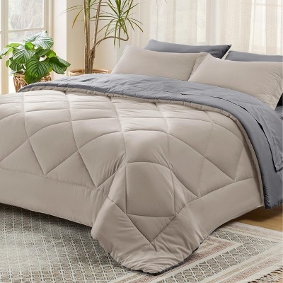 5/7 Pcs Bed in a Bag with Contrast Color Solid Design Bedding Set