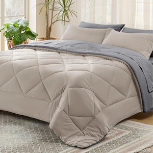 5/7 Pcs Bed in a Bag with Contrast Color Solid Design Bedding Set - 1 of 4