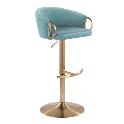 Claire Gold Metal and Light Blue Velvet Adjustable Swivel Barstool Set