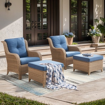Gymojoy Outdoor Patio Chair Table with Ottoman High Back Club Chair