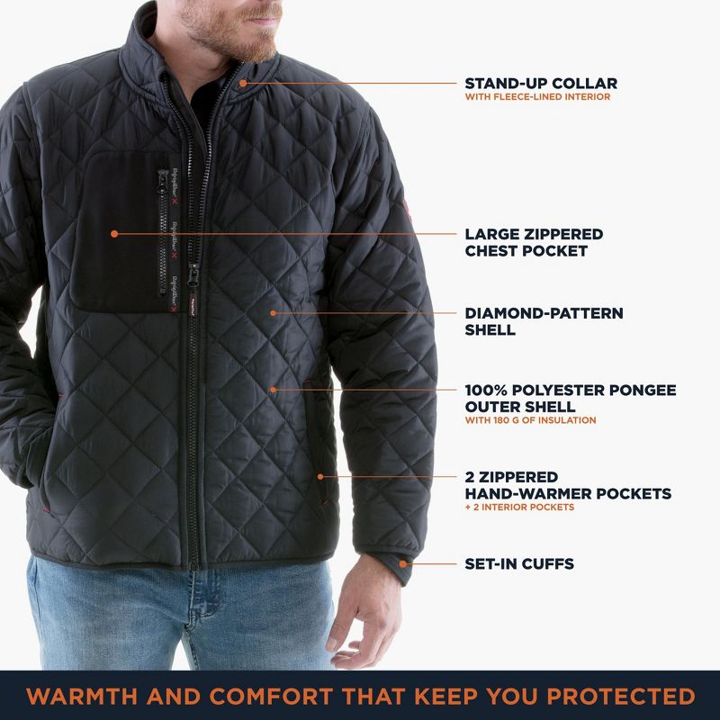 RefrigiWear Men's Insulated Diamond Quilted Jacket with Fleece Lined Collar, 4 of 8