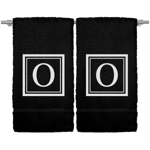 BC BARE COTTON Monogrammed Hand Towel, 100% Turkish Cotton - Set of 2 - Black - White Square - 1 of 1
