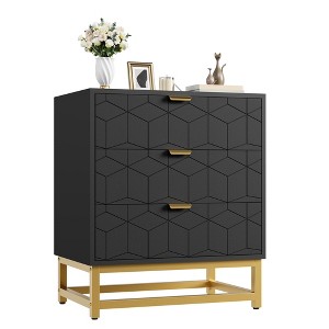3 Drawer Dresser with Metal Legs, Wood Chest Organizer with Wide Storage for Bedroom, Living Room, Hallway - 1 of 4