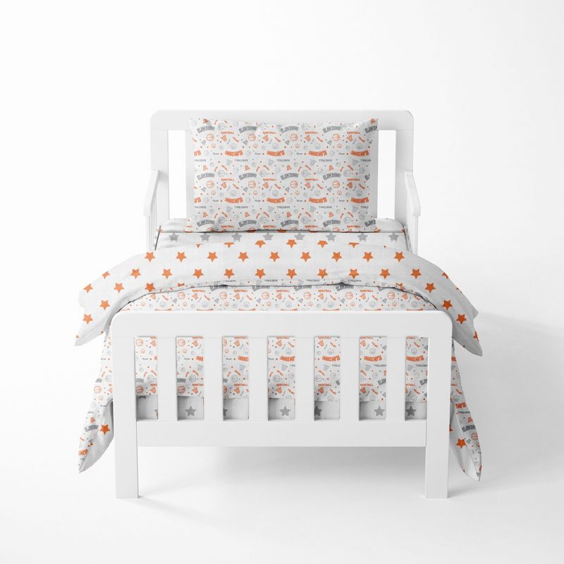 Bacati - Basketball Orange/Gray Muslin 4 pc Toddler Bedding Set, 1 of 9