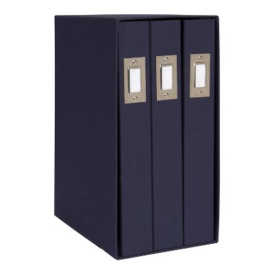 6" x 13" Cydney Set of 3 Fabric Photo Albums in Display Box Navy Blue - DesignOvation