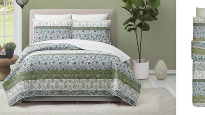 Marseille King Blue and Green Microfiber Quilt Set