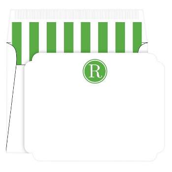 10ct 'R' Die-Cut Social Set Preppy Stripe Monogram Green