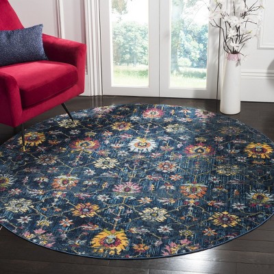 Hand-knotted Navy and Multicolor Round Cotton Area Rug