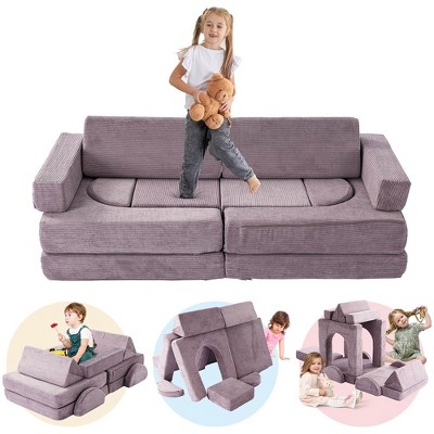 Vipbear Kids Couch - 14Pcs Modular Kids Play Sofa,Convertible Foam Toddler Child Sectional Sofa,Diy Creativing Playroom Furniture For Toddlers，Purple