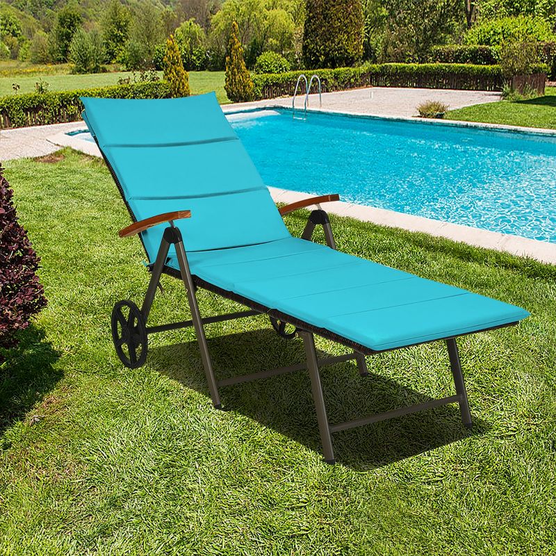 Costway 2PCS Folding Patio Rattan Lounge Chair Aluminum Adjustable Turquoise\Red, 1 of 11