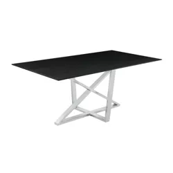 Dining Table with Glass Top and Metal Base Black/Chrome - Benzara